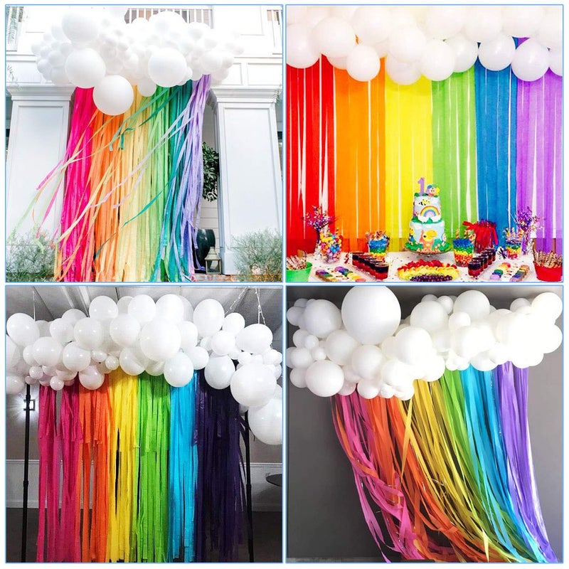 JOYYPOP Rainbow Party Decorations with White Balloon Garland and Rainbow Crepe Paper Streamers for Rainbow Baby Shower Rainbow Birthday Party - Image 3